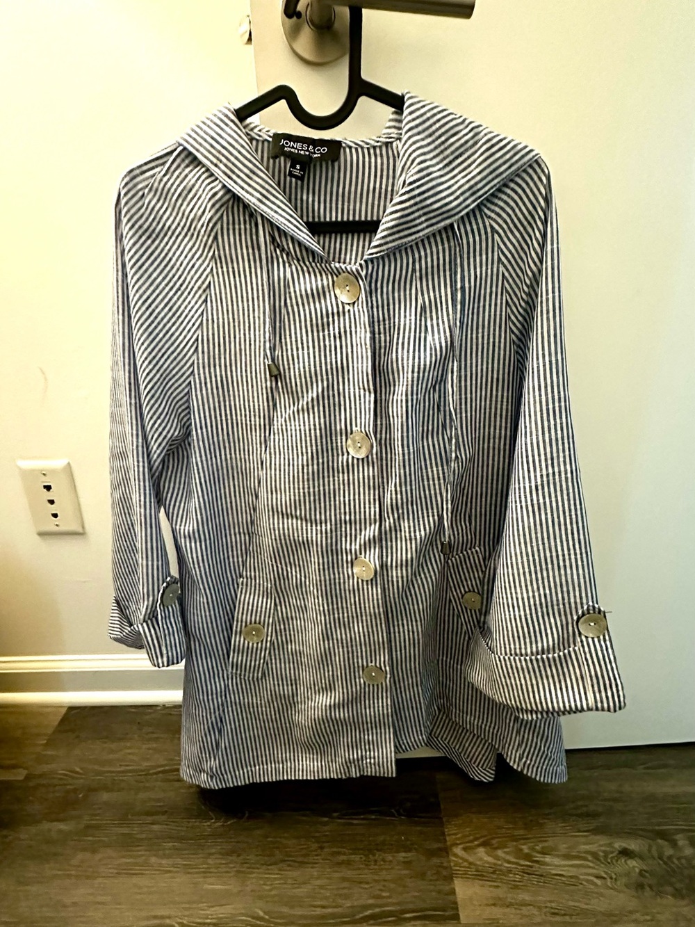 Jones New York Navy and White Striped Hooded jacket